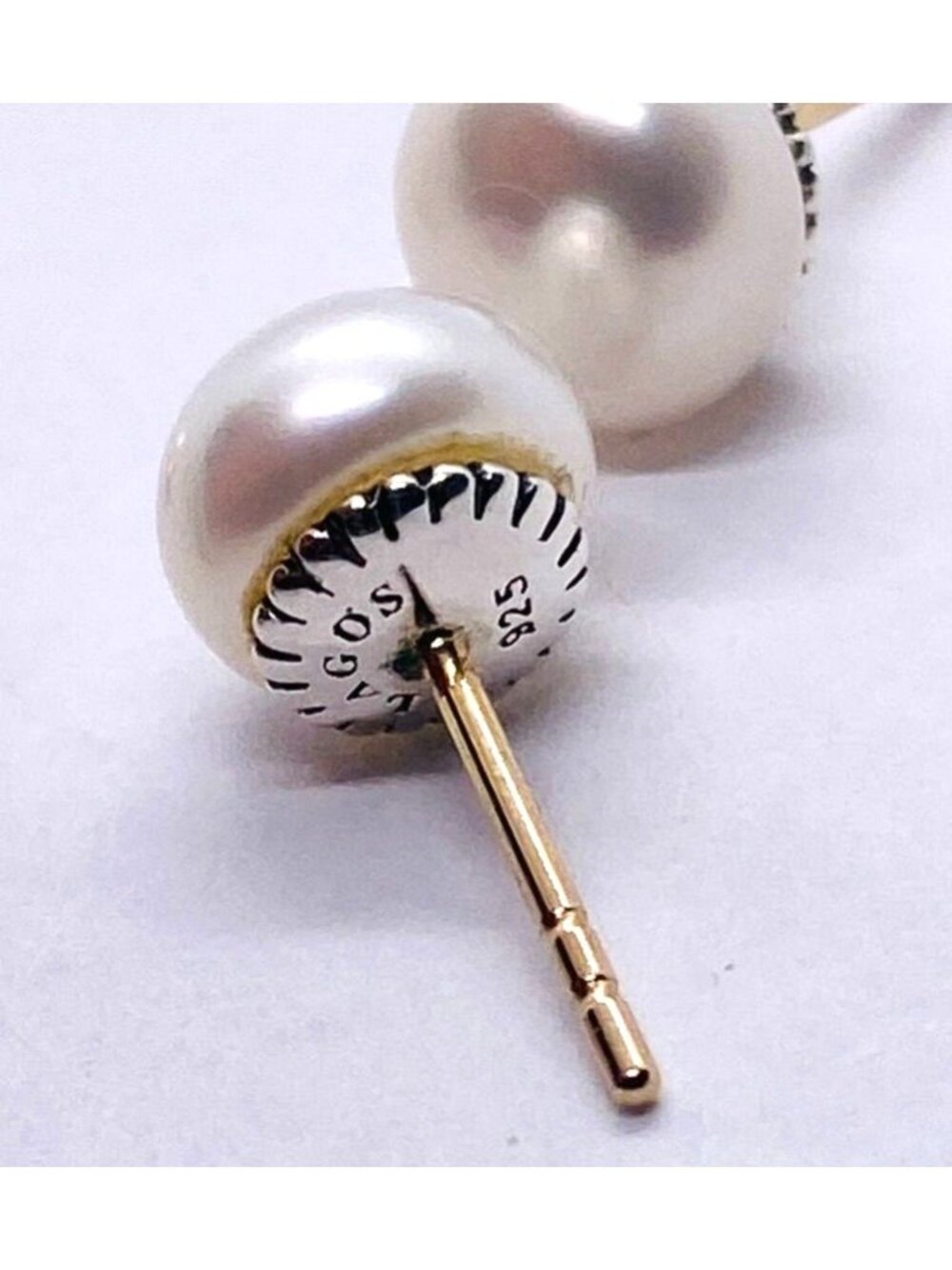 Lagos Sterling Silver 925 Luna Pearl Earrings 8mm 14K Post - Picture 7 of 8